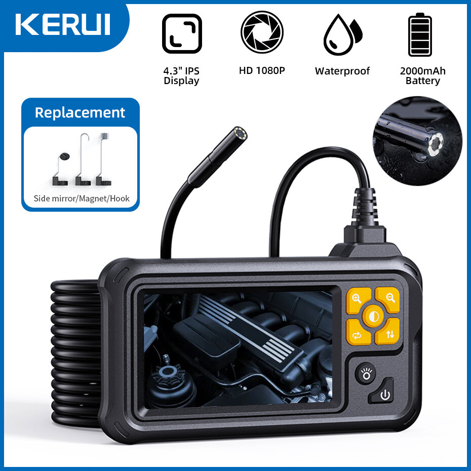 KERUI Endoscope Camera with Lights Dual Lens Borescope 32.8FT Cable 4.3" Screen