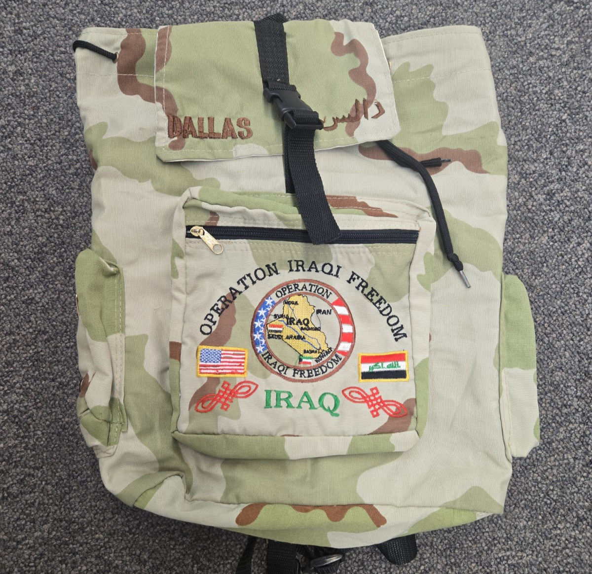 Vintage Operation Iraqi Freedom Desert Camo Souvenir US Military Backpack Dallas