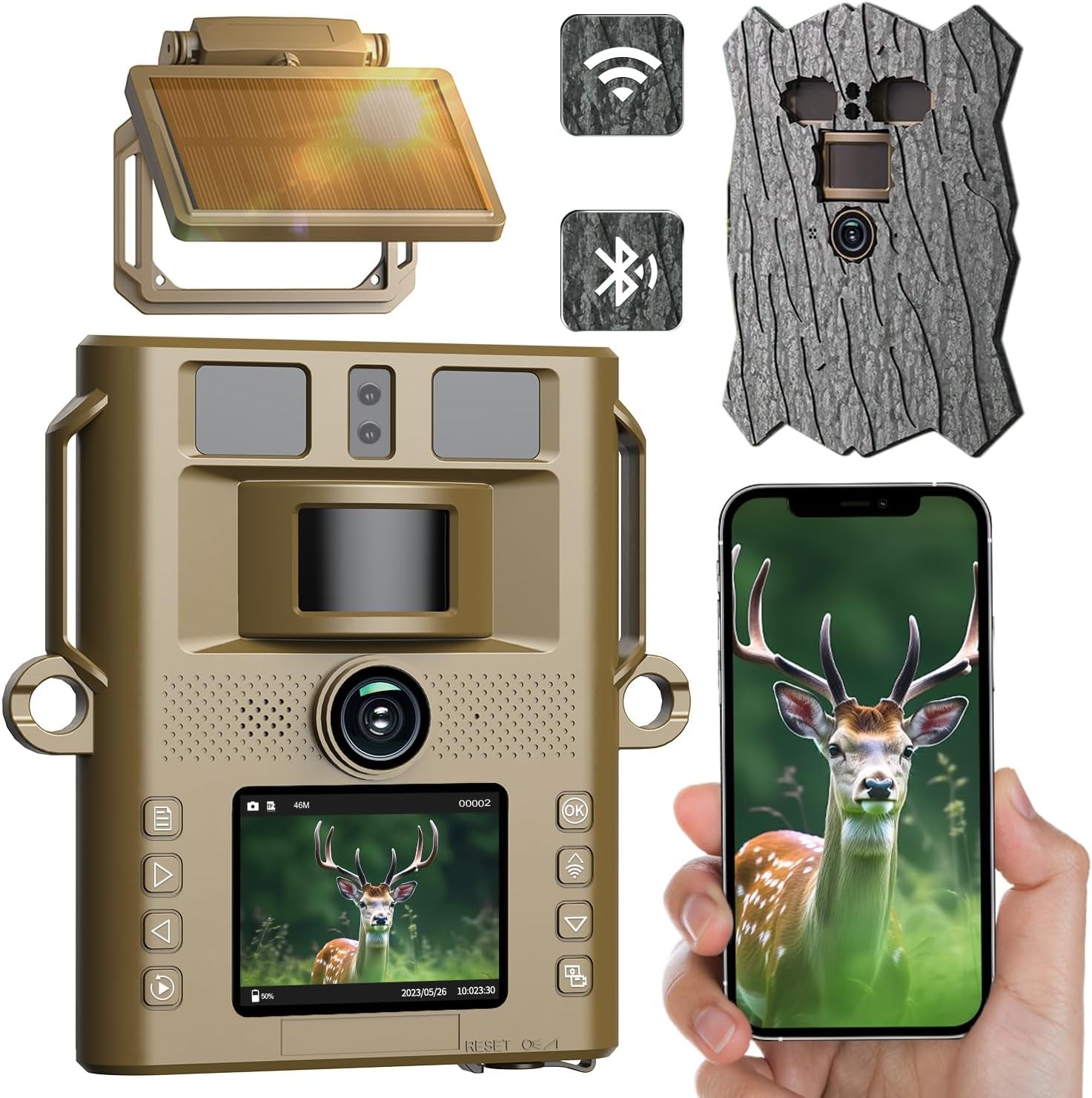 Campark WiFi Bluetooth Trail Camera with Solar Panel 4K 46MP No Glow Nightvision