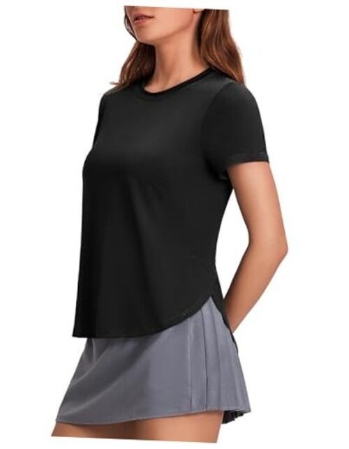 Workout Tops for Women UPF 50+ Yoga Shirts Short Sleeve Athletic Large Black