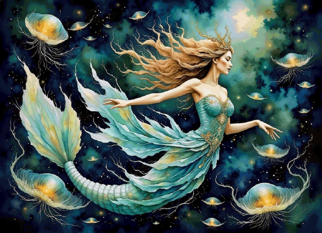 LARGE Mermaid & Jellyfish Cross Stitch Design Includes Full Pattern Keeper File