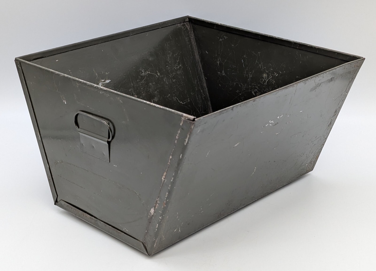 Vtg Green Industrial Metal Sloped Bin Organizer File Box