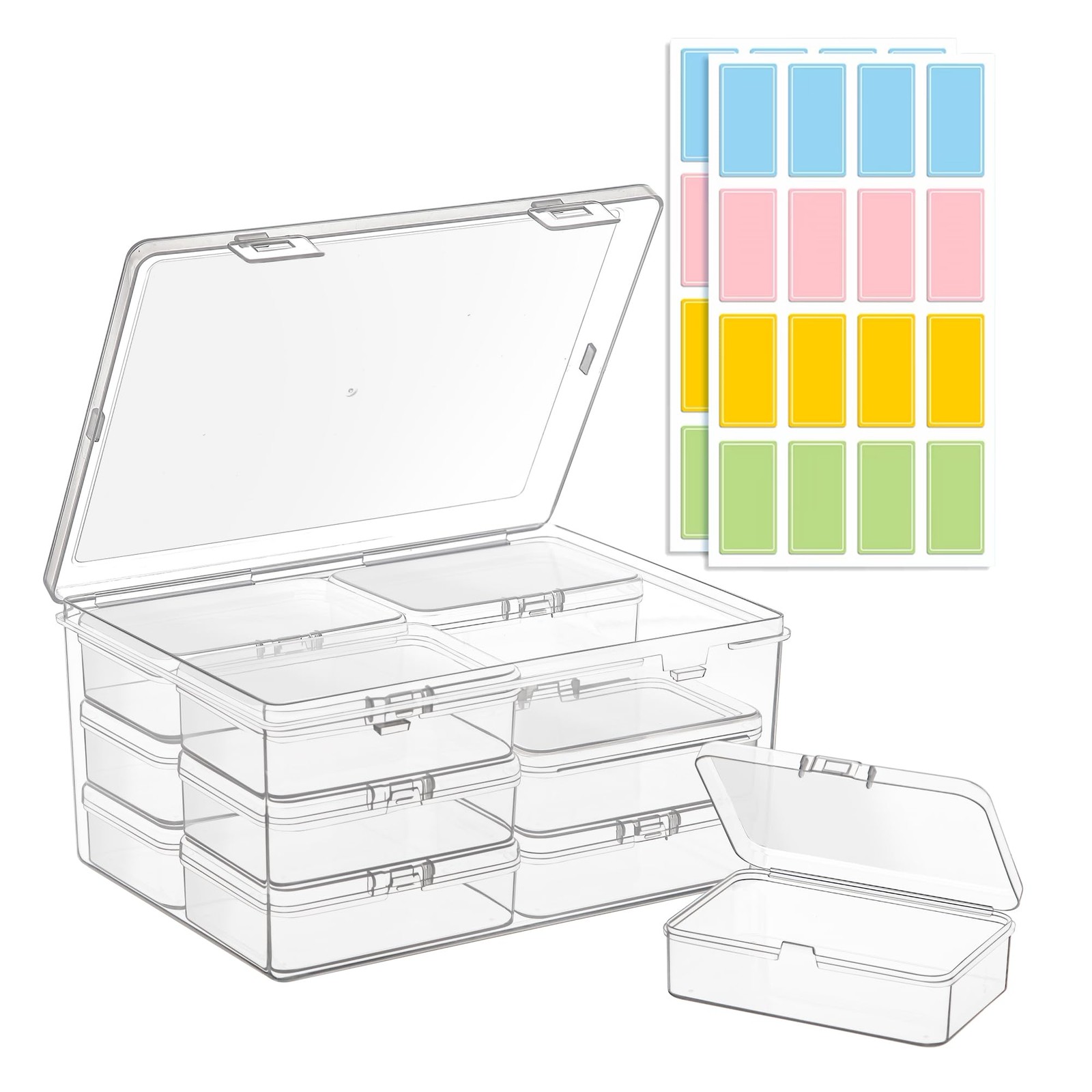 zoeynex Medium Plastic Organizer Boxes, 12 Clear Containers with Hinged Lids,...