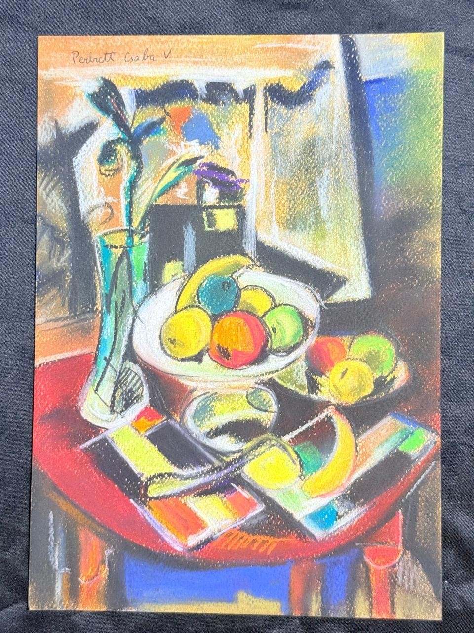 Vilmos Csaba Perlrott (Handmade) Mixed Media Paper Drawing Signed and Stamped