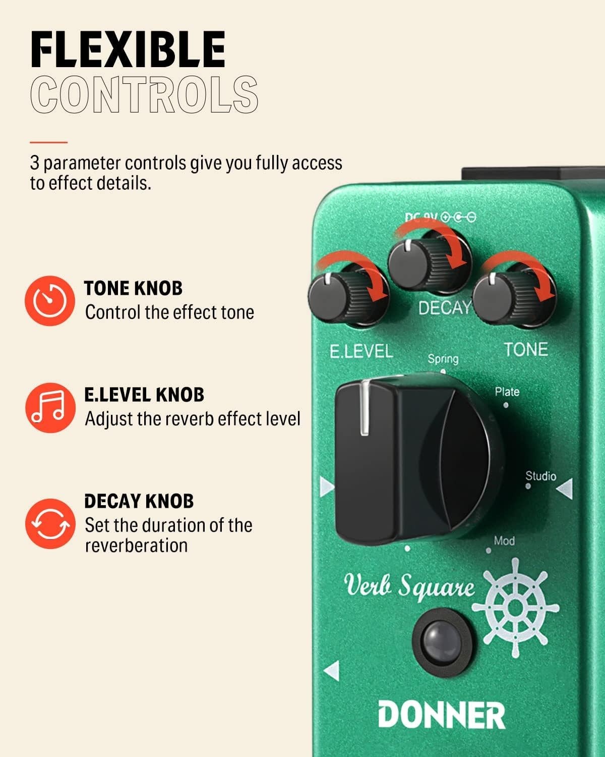 Donner Verb Square Digital Reverb Pedal 7 Modes READ DESCRIPTION