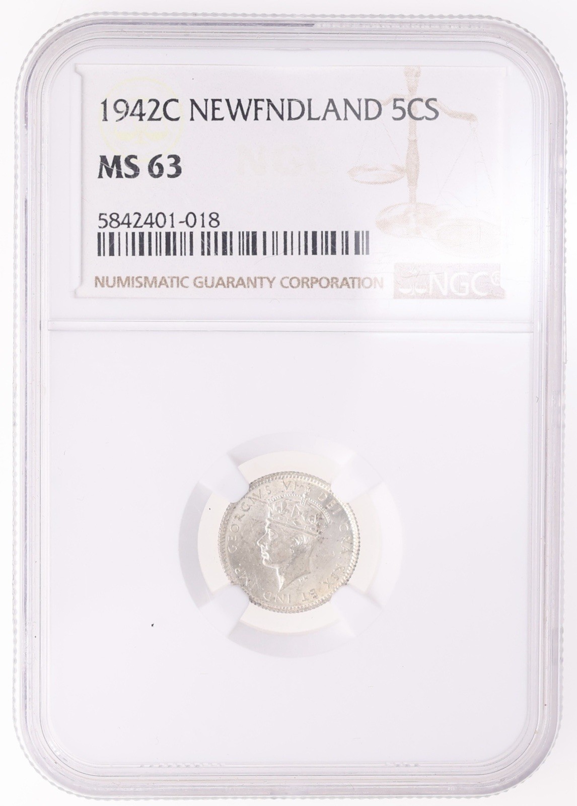 1942C Newfoundland 5 Cents - NGC MS63 - 5842401-018
