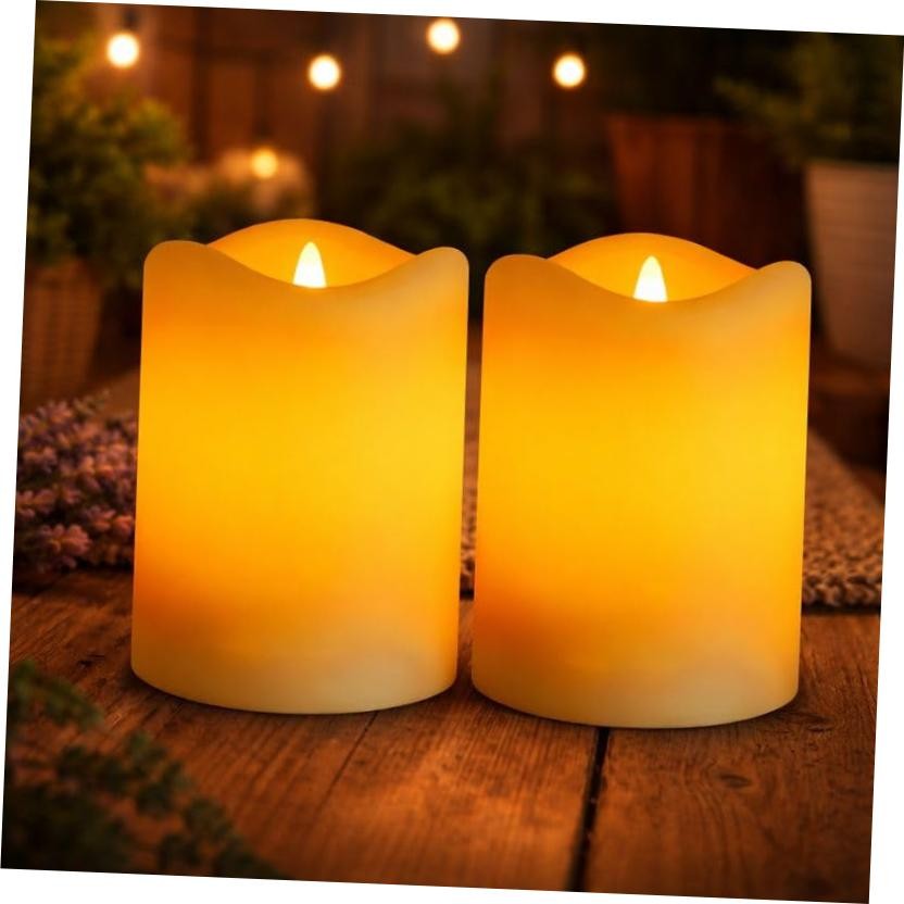 Solar Candles Outdoor Waterproof Pack Solar Flameless LED D3"xH4" 2