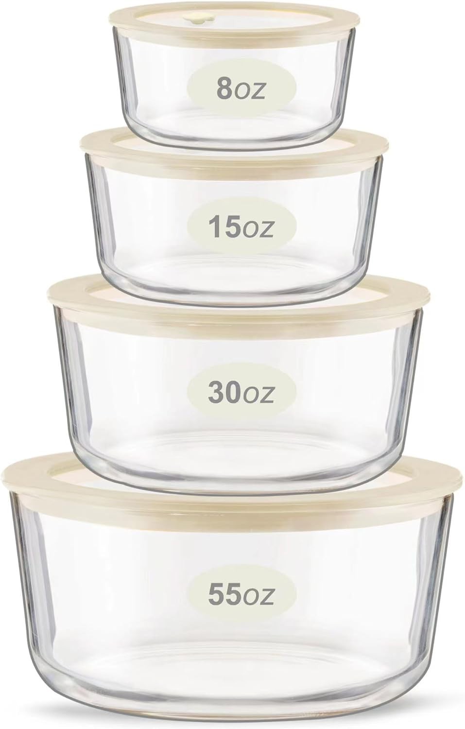 Glass Food Container Set with Glass Lid, 4 Pack, Meal Prep Containers with Silic