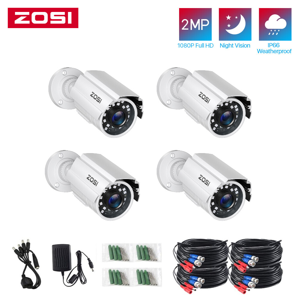 ZOSI 4PCS Surveillance 1080P Home TVI Security Cameras CCTV Outdoor Night Vision
