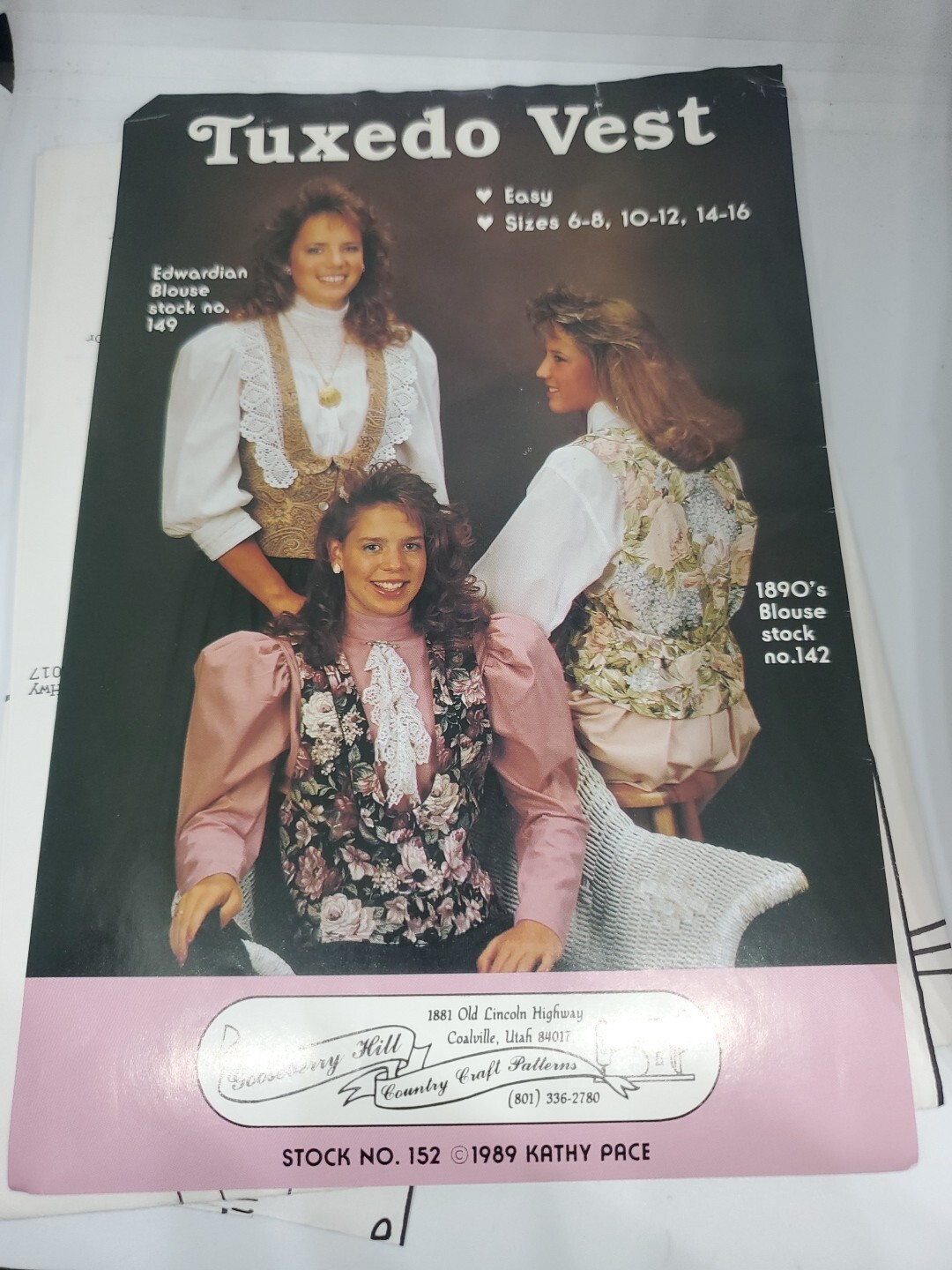 Gooseberry Holl Tuxedo Vest Pattern Size S - X Kathy Pace 1989 Stock 149 142