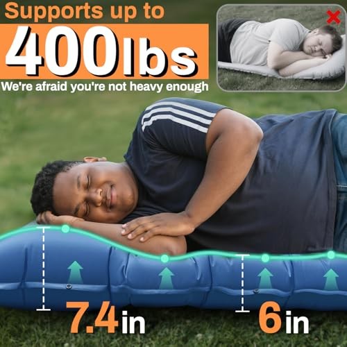 Sleeping Pad, 6 Inch Sleeping Mat Camping Self Inflating Sleeping Blue-single