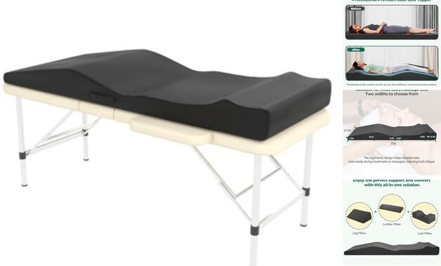 Lash Bed Topper, Ergonomic Curvy Massage Table Foam Topper, Non-Slip Black
