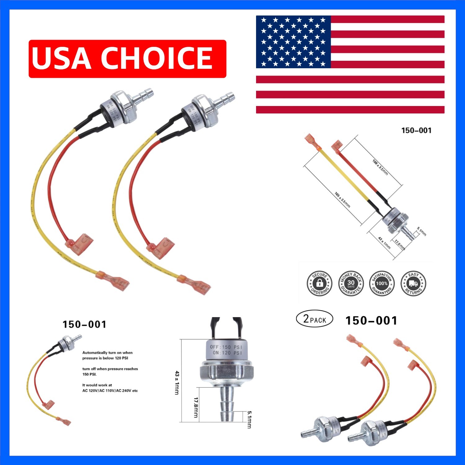 Air Pressure Switch 150 PSI Pressure Switch 120 PSI Pressure Switch Air Compr...