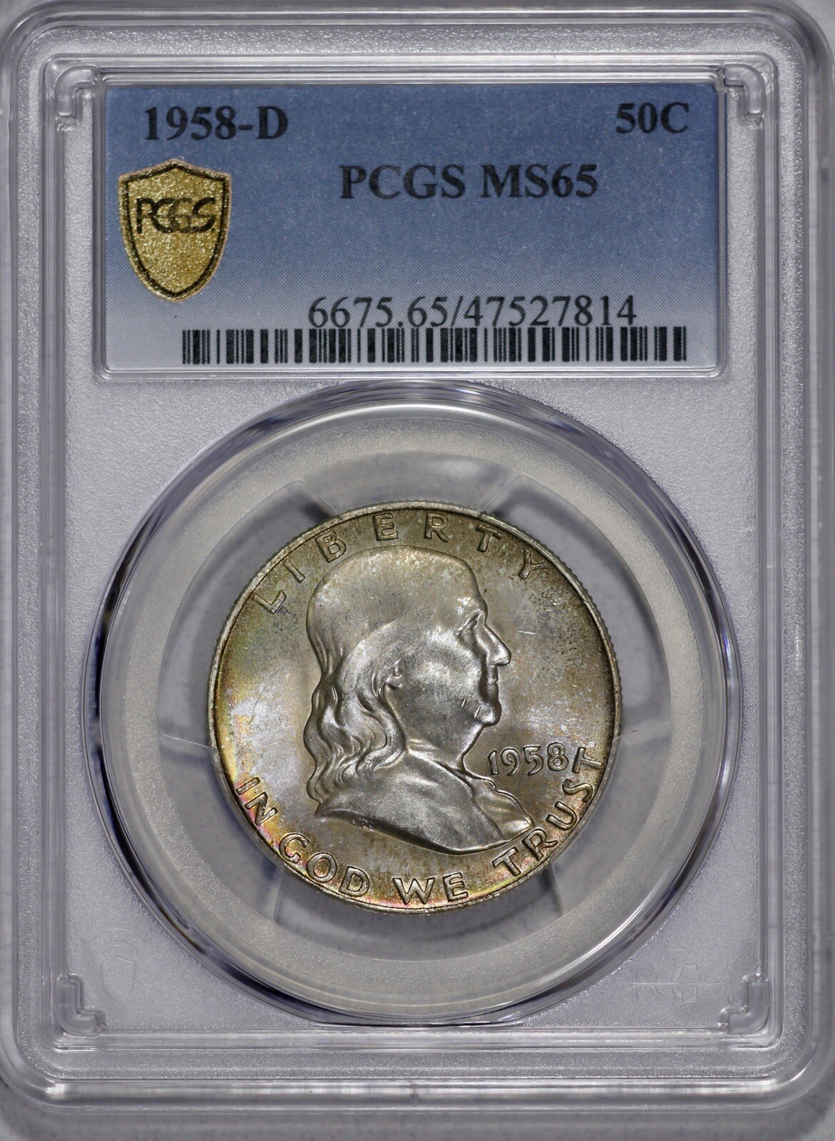 1958-D Franklin 50c Silver Half Dollar PCGS MS 65 Toned