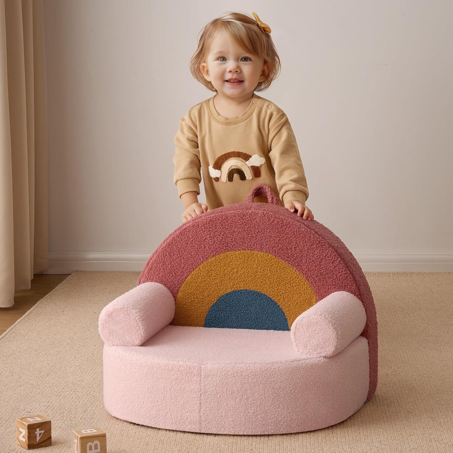 Toddler Chair Comfy, Foam Kids Chair with Soft Teddy Plush，Toddler Reading