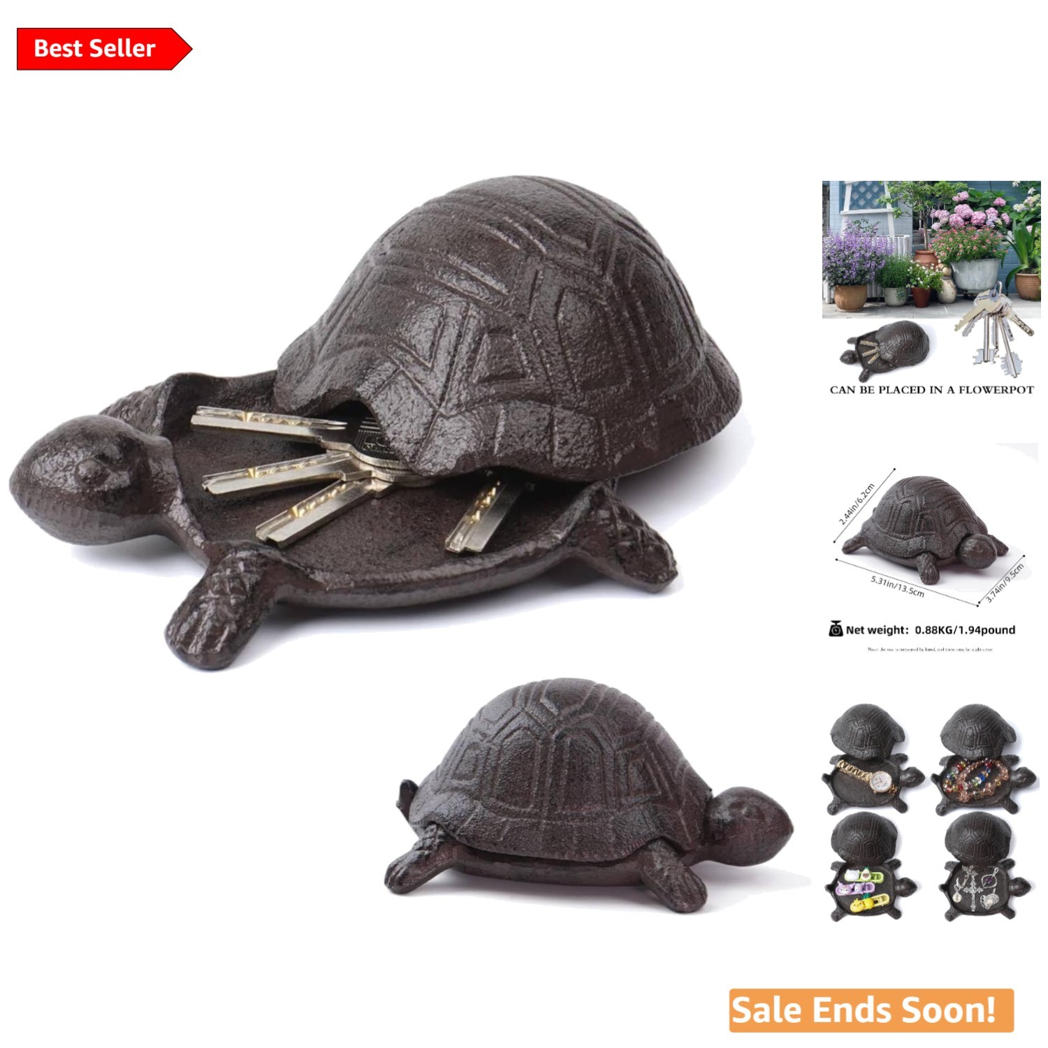 Cast Iron Turtle Key Hider for Outdoor Indoor Hidden Key Safe Black Large Sty...