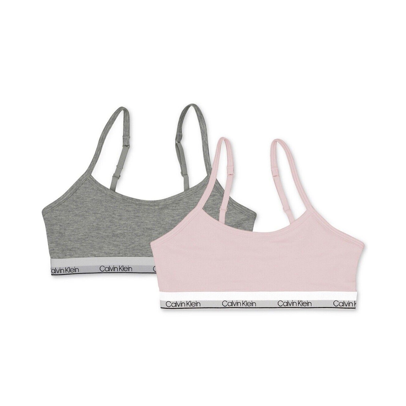 Calvin Klein GREY/PINK Girls 2-Pc. Adjustable Cropped Bras, US Medium (7/8) NEW