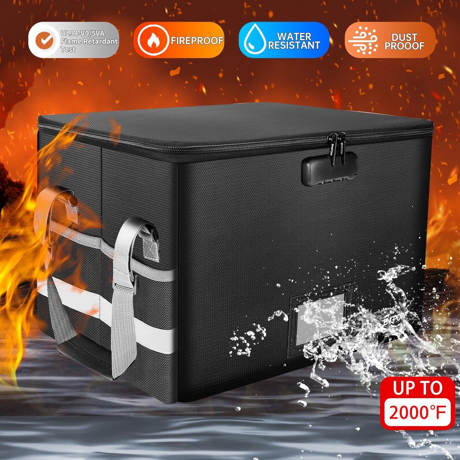 File Box with Lock,Fireproof Document Box with Zipper＆Pockets,Collapsible Fil...