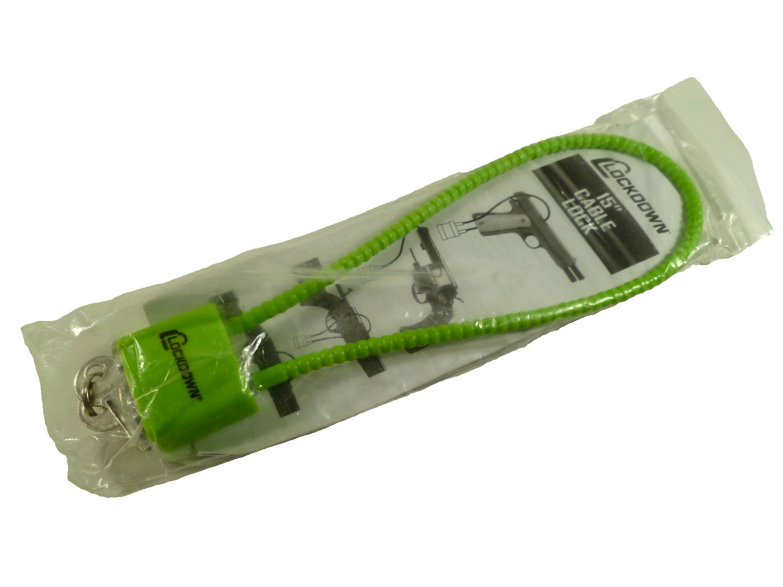 LOCKDOWN 15" Inch Cable Gun Lock green with 2 Keys New In Package kid safe child