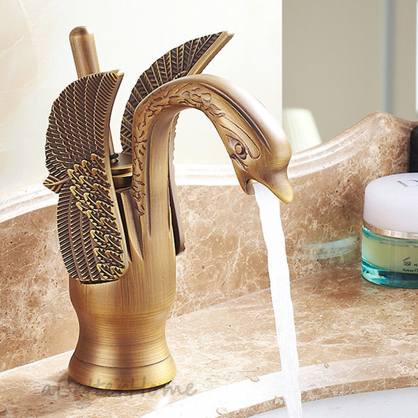 Vintage Swan Shape Bathroom Single Hole Sink Faucet Washroom Basin Mixer Tap NEW
