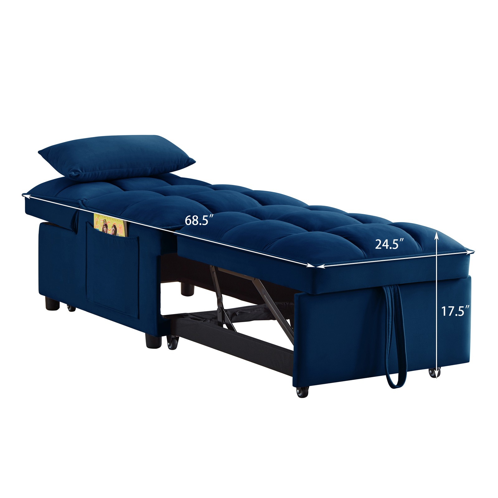 4 in1 Multi-Function Single Sofa Bed with Storage Pockets,Tufted Single Pull-