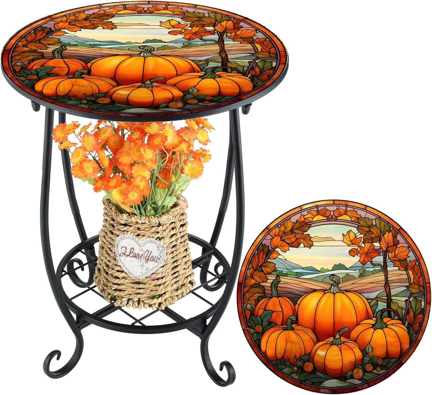 Outdoor Side Table Round Small Mosaic Patio Accent 14 Inch, Multi Color