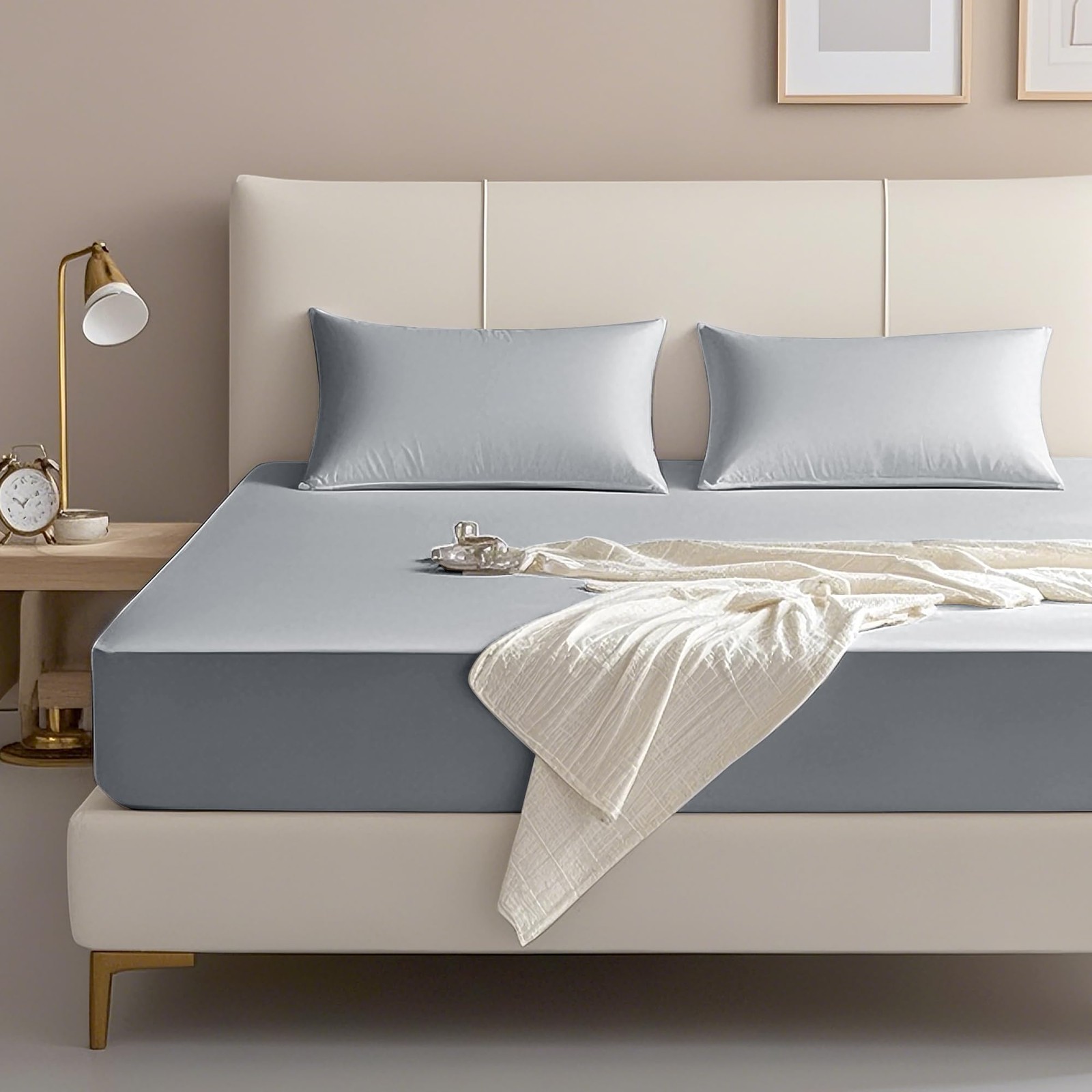Light Grey Full Fitted Sheet Premium Hotel Quality Ultra Soft Microfiber Bed