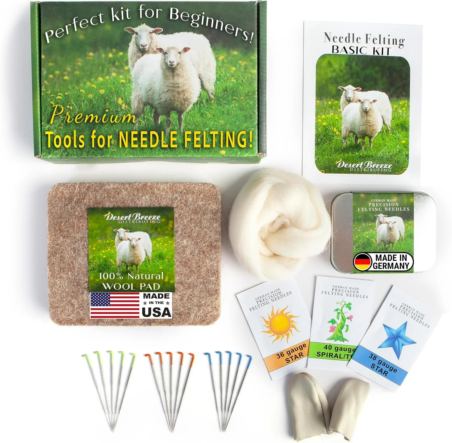 Needle Felting Kit, Basic Tools with 15 Groz-Beckert Needles, Pad & Case | 15 Gr