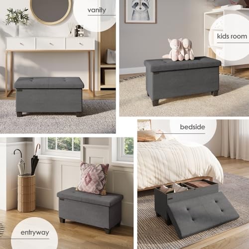 Storage Ottoman Bench with Bins, 30-in Storage Bench for Bedroom End of Bed,