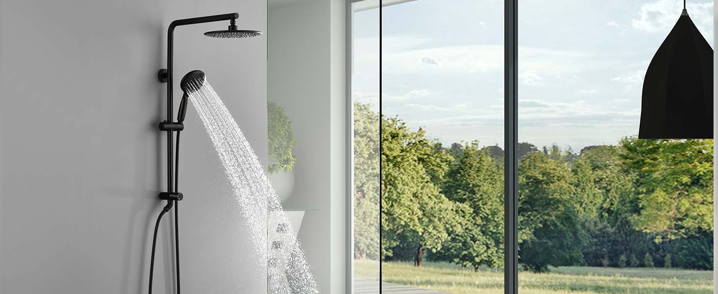 5-Function Retrofit Shower System Matte Black 9 Inch Rain Shower Head with