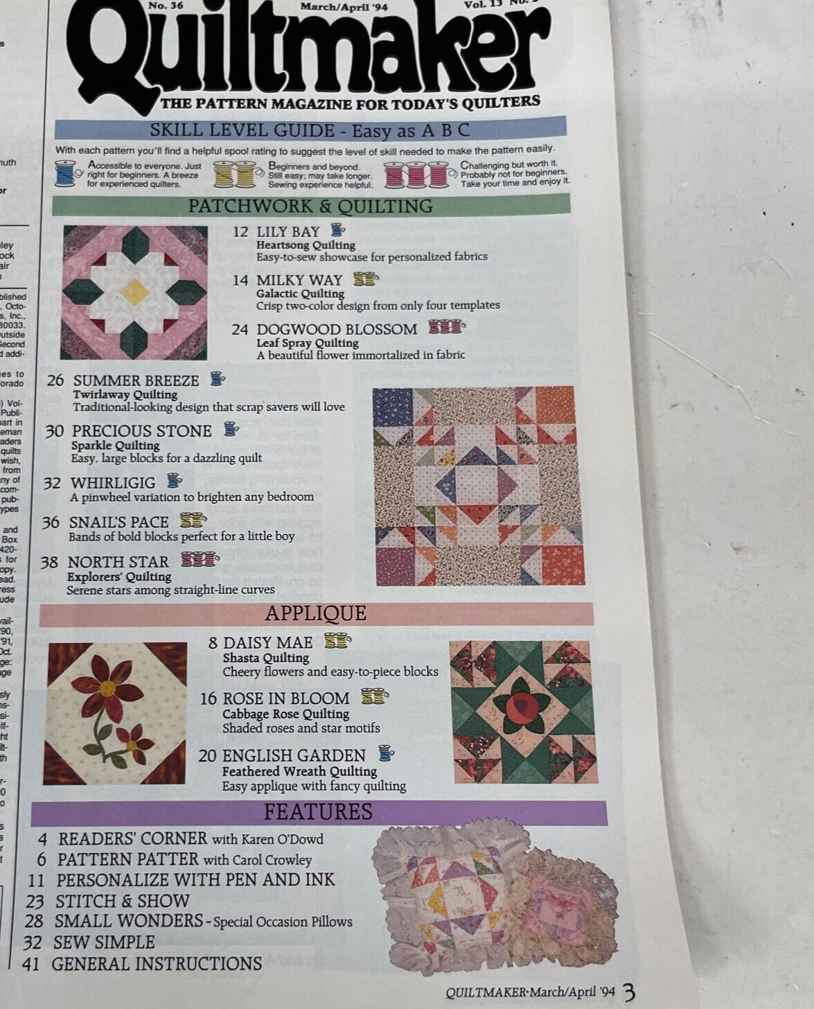 Quiltmaker Magazine March/April 1994 back issues Quilting 21 patterns