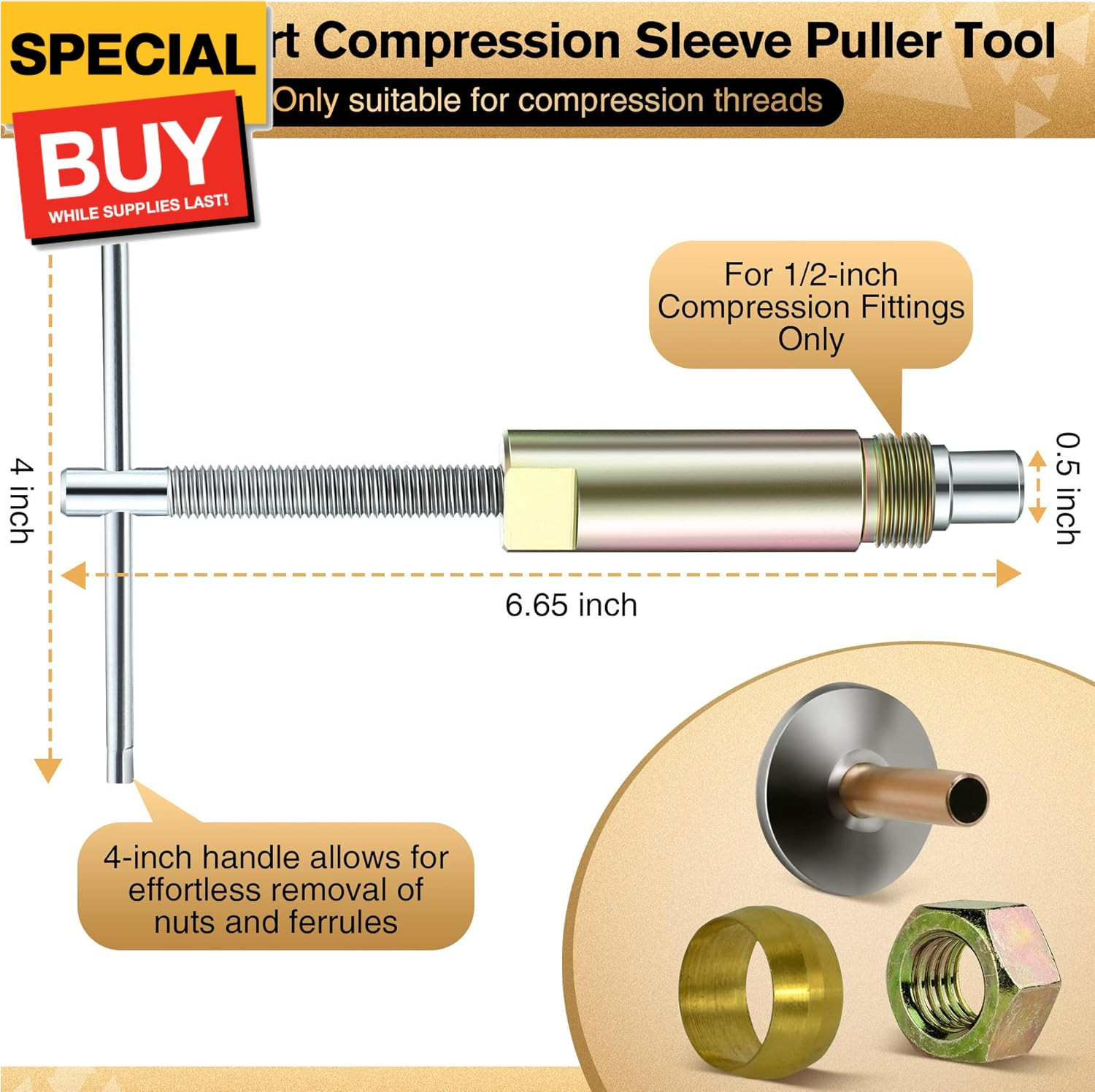 3 in 1 Plumbing Tools Angle Stop Wrench Kit with Compression Sleeve Puller Tool,