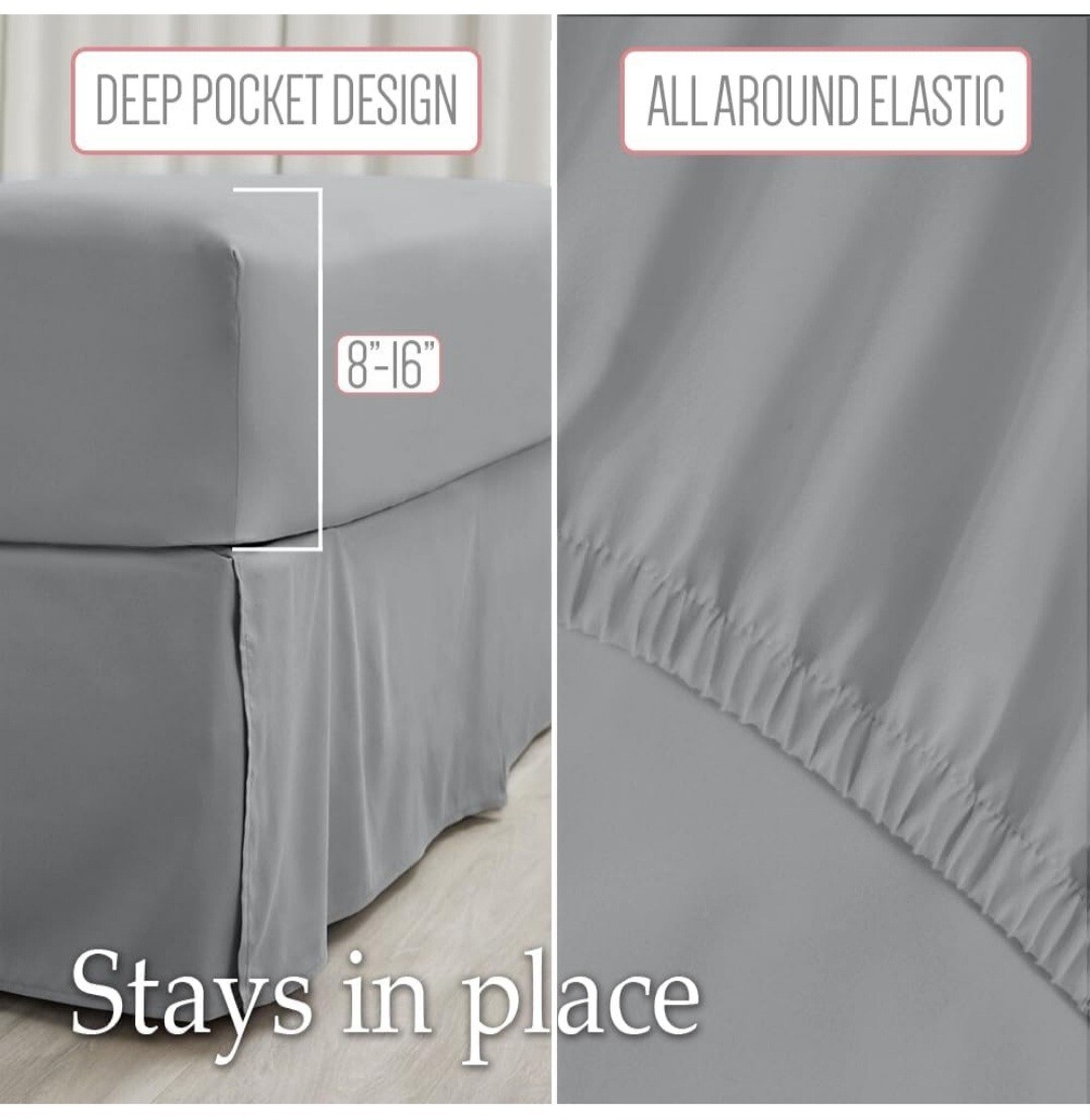 lalaLOOM Twin Bed Sheet Set Soft Microfiber Luxury Bedding Extra Deep Po GRAY