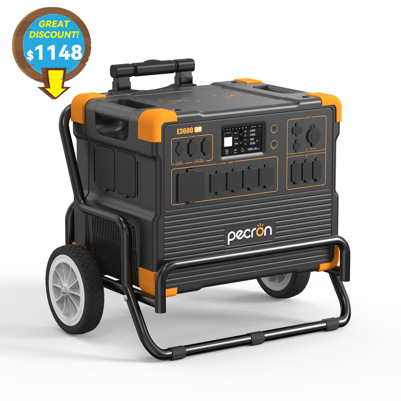 PECRON E3600LFP 3072Wh Portable Power Station Expanded to 15.36KWh with Trolley