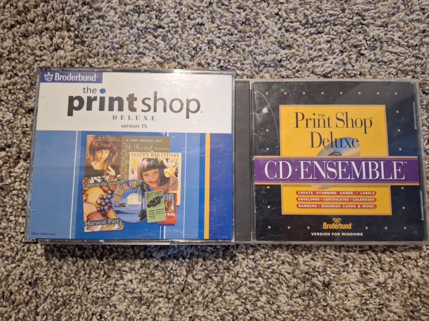 2002 Printshop Deluxe Version 15 Broderbund CD rom PC 4 Disc set edit software