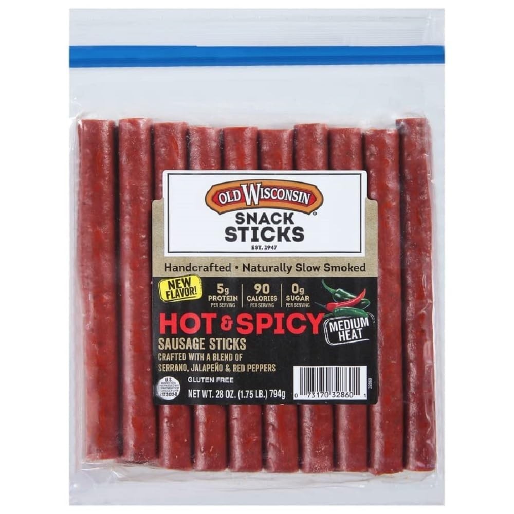 Old Wisconsin Hot & Spicy Sausage Snack Sticks, 28oz Resealable Package