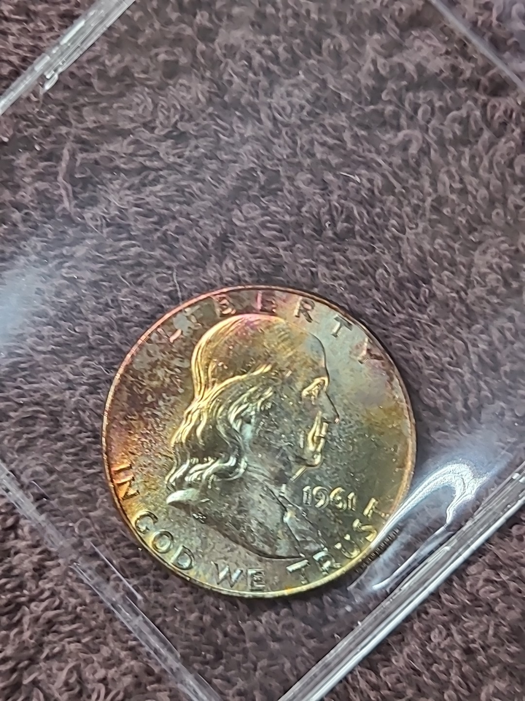1961-D Rainbow Toned Franklin Half Dollar