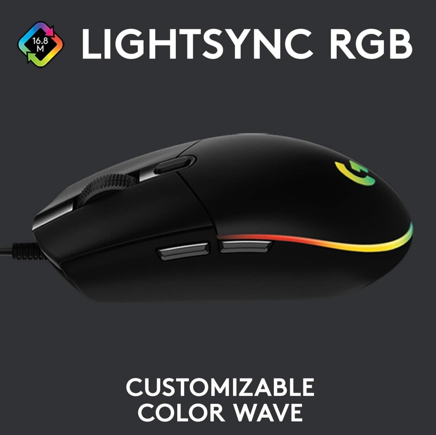 Logitech G102 Wired Gaming Mouse, 8000 DPI, 6 Programmable Buttons, RGB, Black