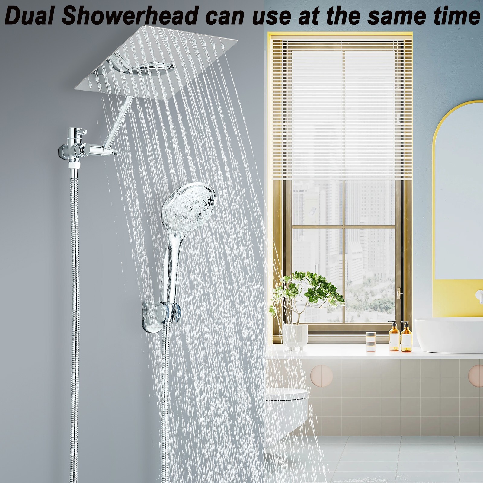 Chrome 12'' High Pressure Rainfall Dual Shower Head Combo with 3 Modes Handheld