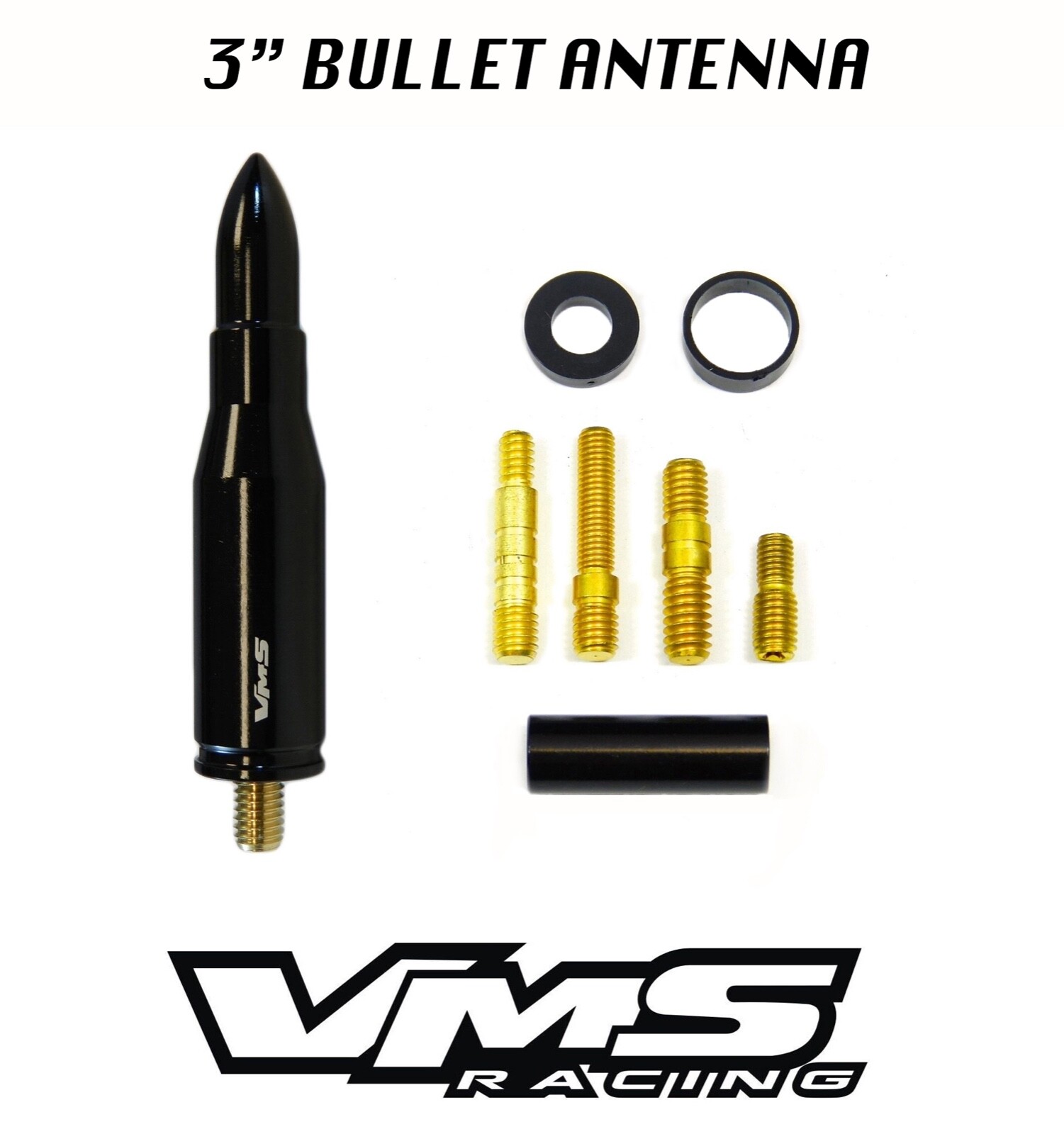 VMS 3" 223 CAL CALIBER BULLET ANTENNA BLACK FOR HARLEY DAVIDSON W/ TOUR-PAK