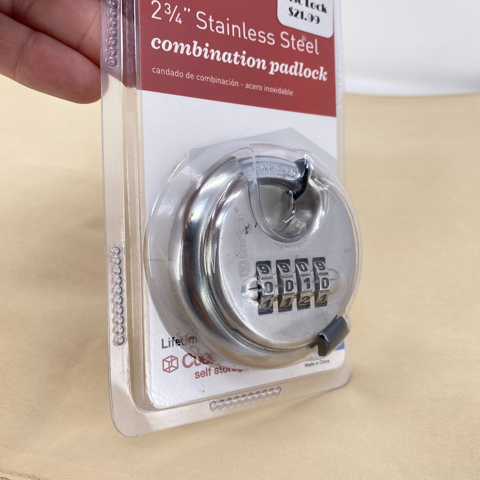 CubeSmart Stainless Steel 2 ¾" Disc Padlock CS-978 Combination Lock