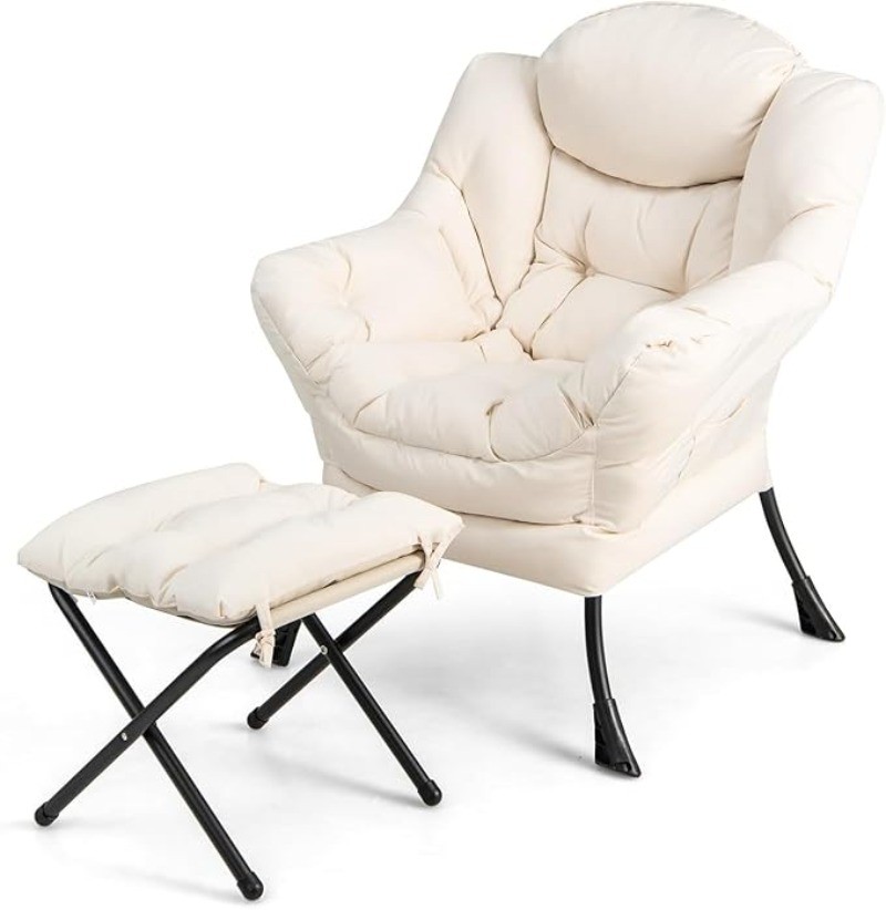 Modern Lazy Chair with Ottoman Single Sofa Chair W/Side Pocket and Armrests