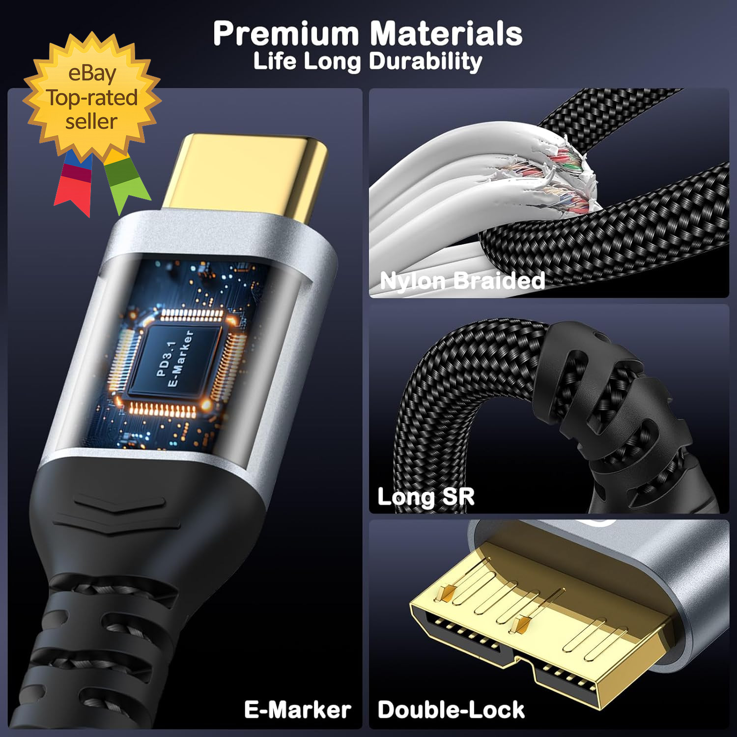 ® 10 Gbps Micro B to USB C Cable 1Ft External Hard Drive Cable