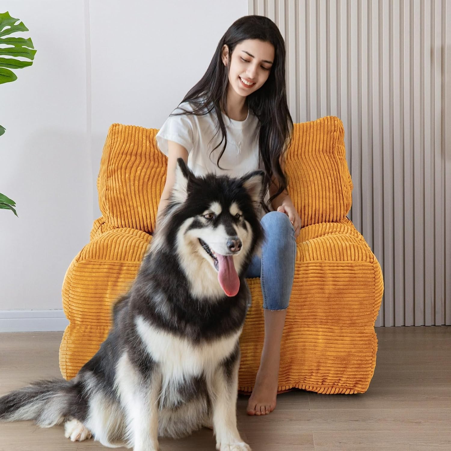 Convertible Sofa Bed Single Size Foldable Couch with Pillow Orange