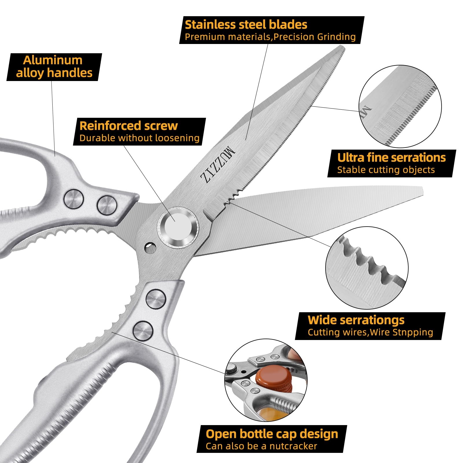 Heavy Duty Multipurpose Scissors - Cut Cardboard, Fabric, Leather, Carpet
