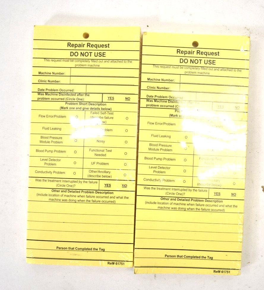 Lot of 200 Repair Request Sheets 61751 For Clinic Machine Medical Yellow