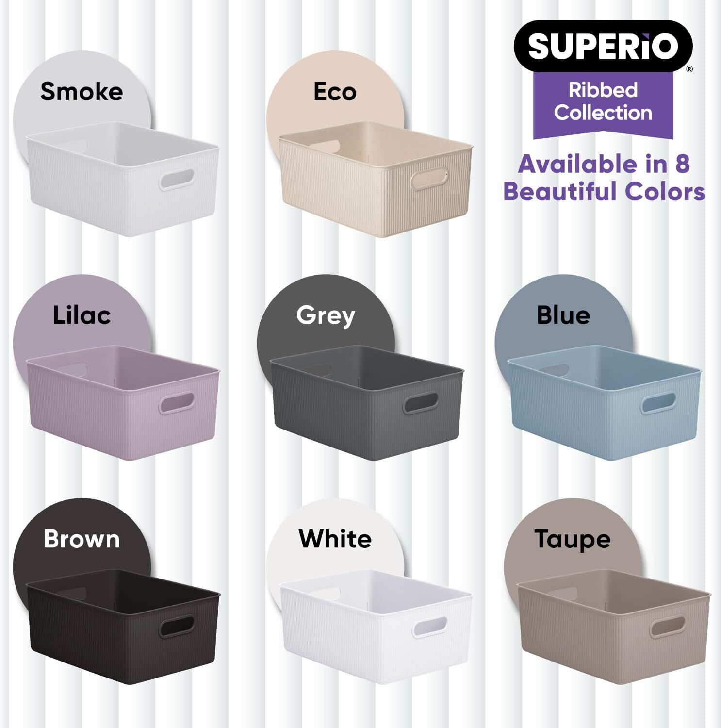 Superio Medium White Ribbed Storage Bin, Plastic Storage Basket (15 Liter)