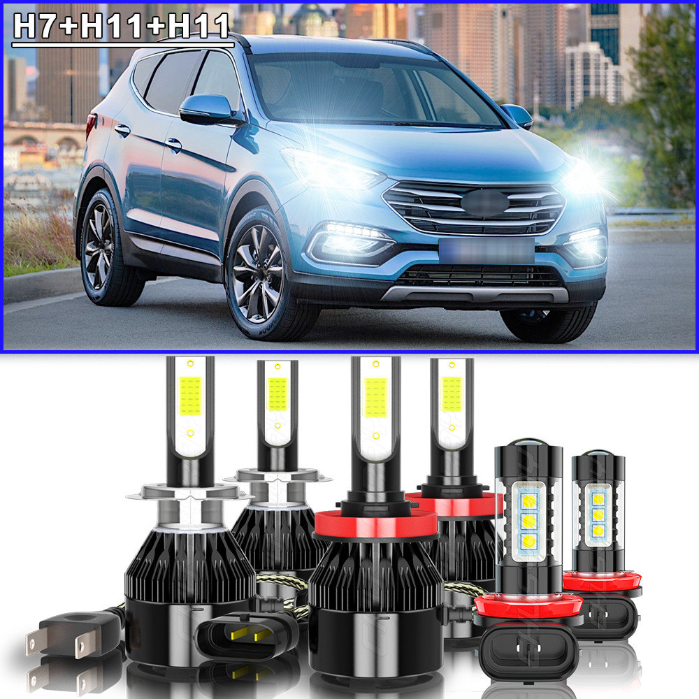 For Hyundai Santa Fe Sport 2013-2016 6x Combo LED Headlight+Fog Light Bulbs Kit