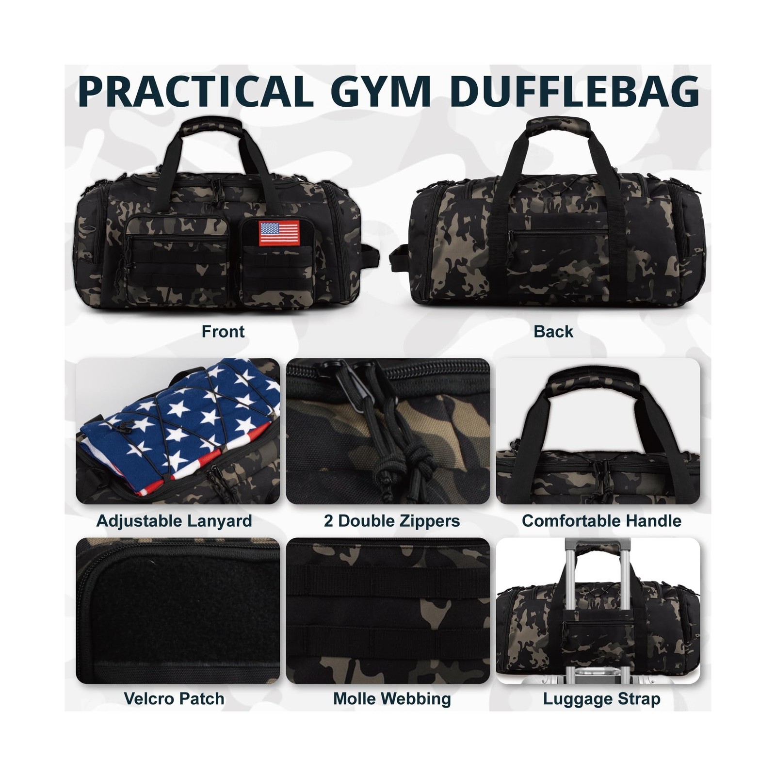 Tactical Gym Bag for Men，70L Large 3 in 1 Sports Duffle Bag with Sh... Fa