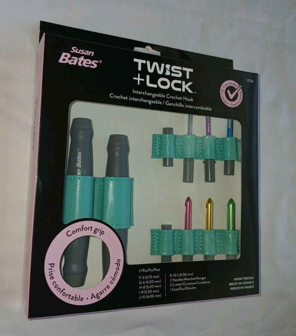 SUSAN BATES Twist + Lock CROCHET HOOK Interchangeable SET w/ Case 11pc Knit New